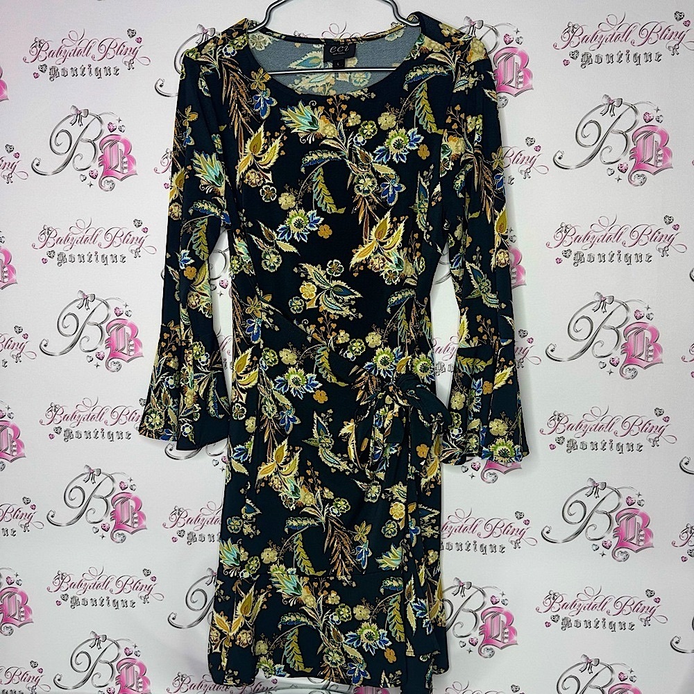 ECI New York dress bell bottom sleeve flare tie up bow ribbon 🎀 waist ruffle hem